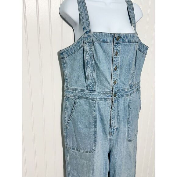 Madewell Light Wash Blue Stitched Strap Utility Pocket Denim Jumpsuit Size 14 - Picture 15 of 16